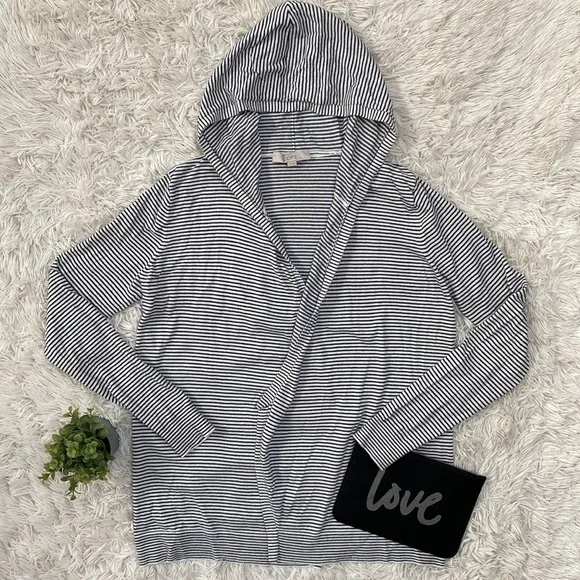 Loft Open Hooded Striped Cardigan 💗 White & Black - Picture 4 of 16